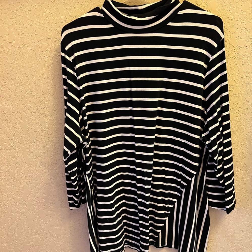 Black and white striped mock turtleneck